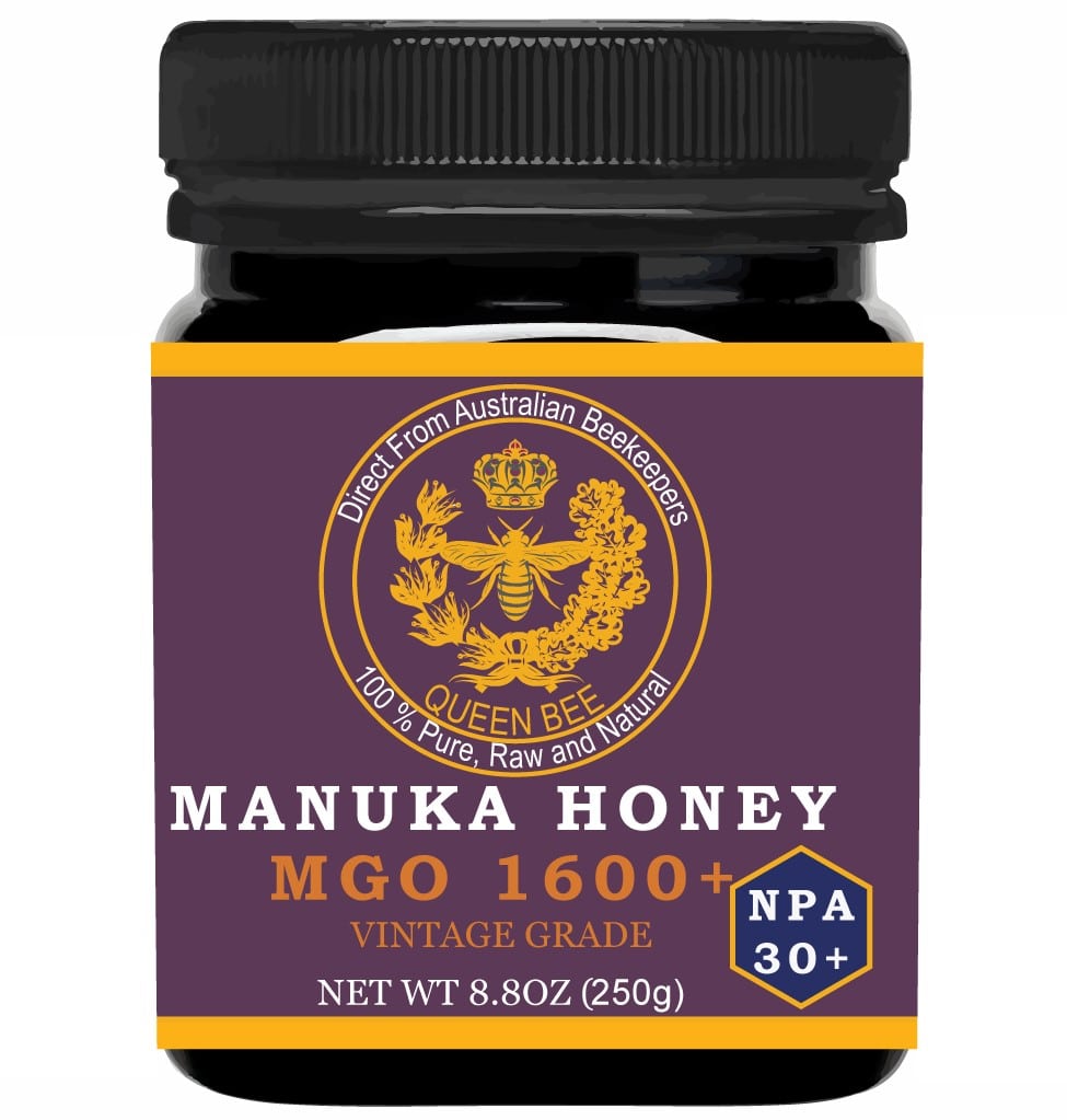 MGO 1600+ Manuka honey label close-up